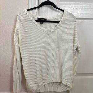 Forever 21 Off-White V-Neck Ribbed Knit Sweater